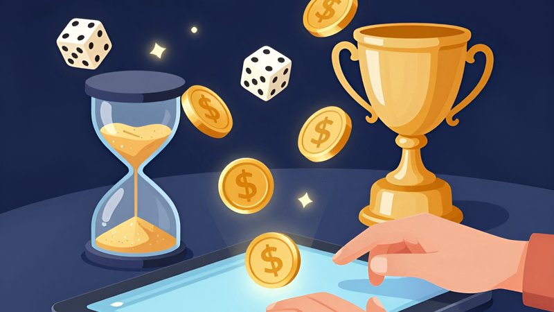 Tangan pemain mengelola koin dan dadu digital sebagai waktu proses deposit dan penarikan